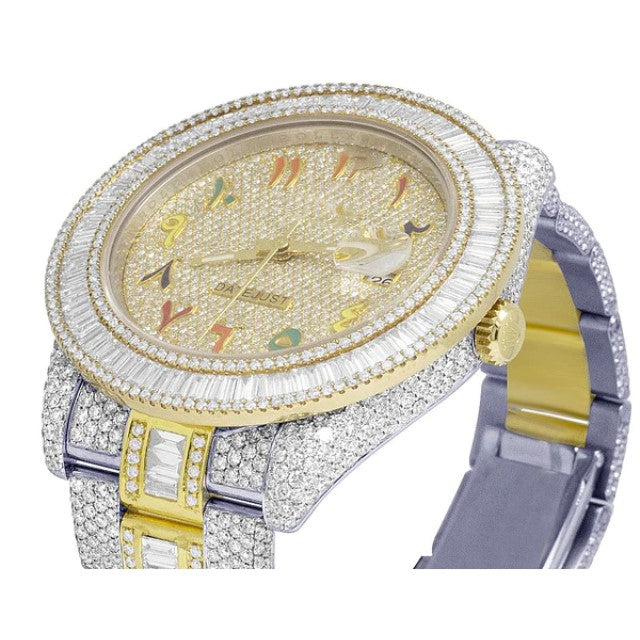 Rolex Datejust Baguette & Round VVS Diamond Fully Iced Out Yellow & White Gold 2 Tone Plated Stainless Steel Men Watch