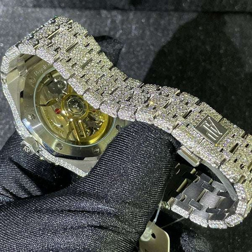 Full Iced Out VVS Diamond Men Watch, Stainless Steel White Gold 42mm Men Watch