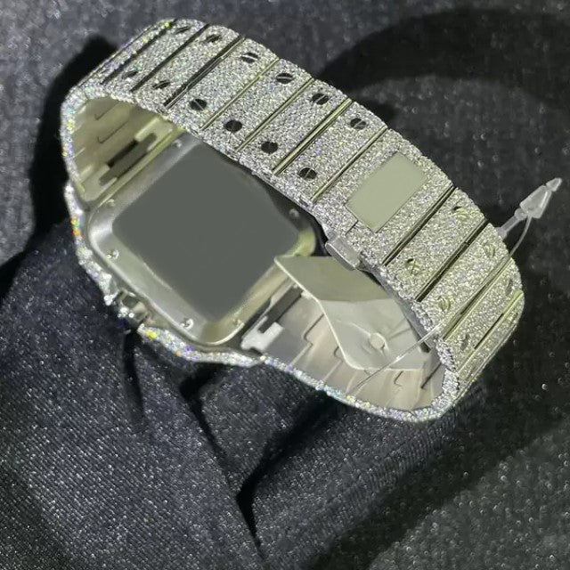 Cartier Santos VVS Diamond Iced Out Men Watch, Stainless Steel 2 Tone Gold Plated Men Watch