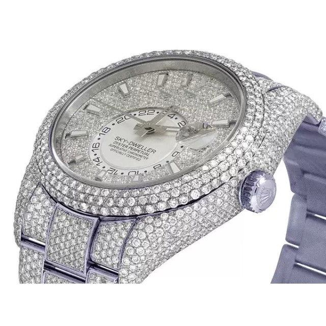 Rolex Sky Dweller Round VVS Diamond Men Watch  White Gold Plated Stainless Steel Men Watch