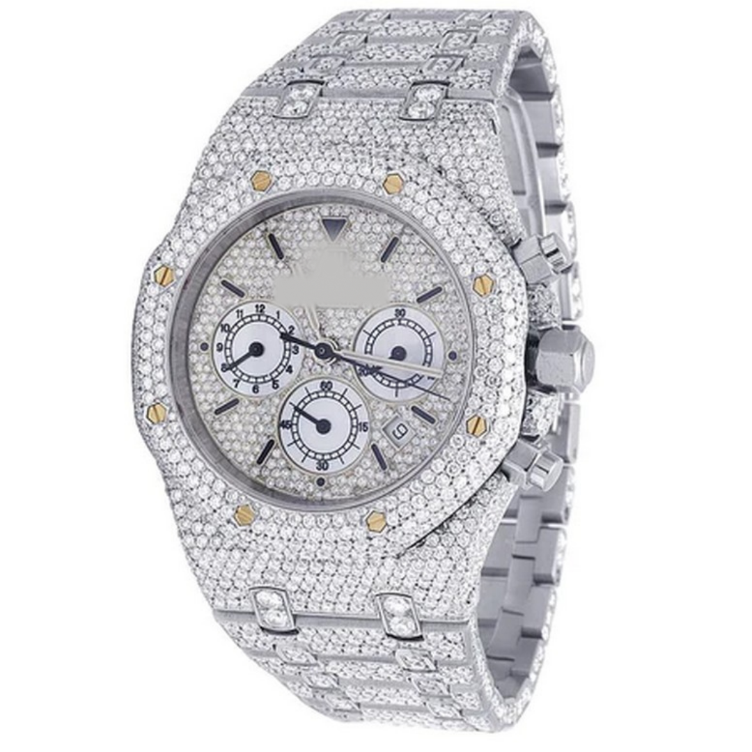 Full Iced Out VVS Diamond Men Watch, Stainless Steel All Chronograph Working 42mm Men Watch