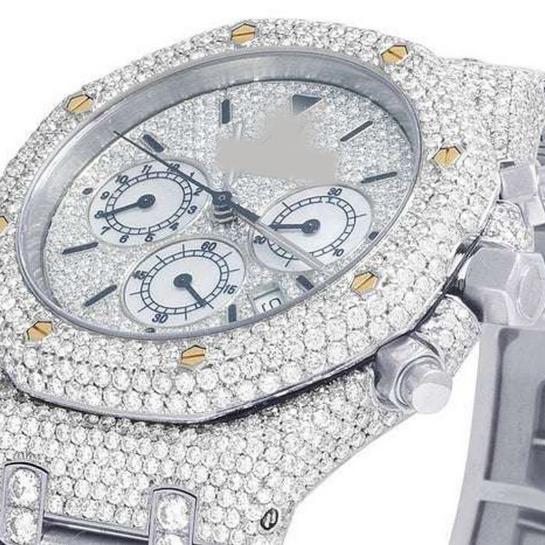 Full Iced Out VVS Diamond Men Watch, Stainless Steel All Chronograph Working 42mm Men Watch