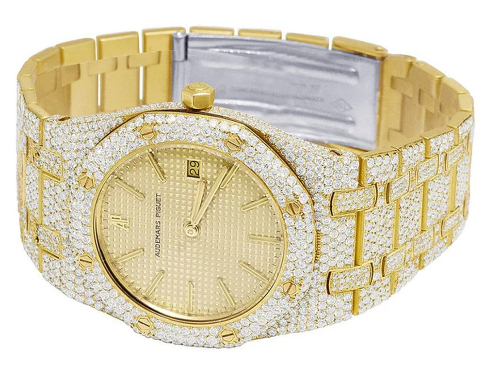 Full Iced Out VVS Diamond Men Watch, Stainless Steel Yellow Gold Plated 42mm Men Watch