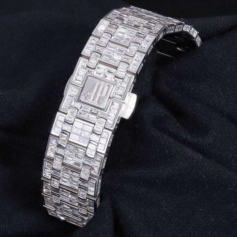 Full Iced Out VVS Baguette Diamond Men Watch, Stainless Steel All Chronology Working White Gold Plated 42mm Men Watch