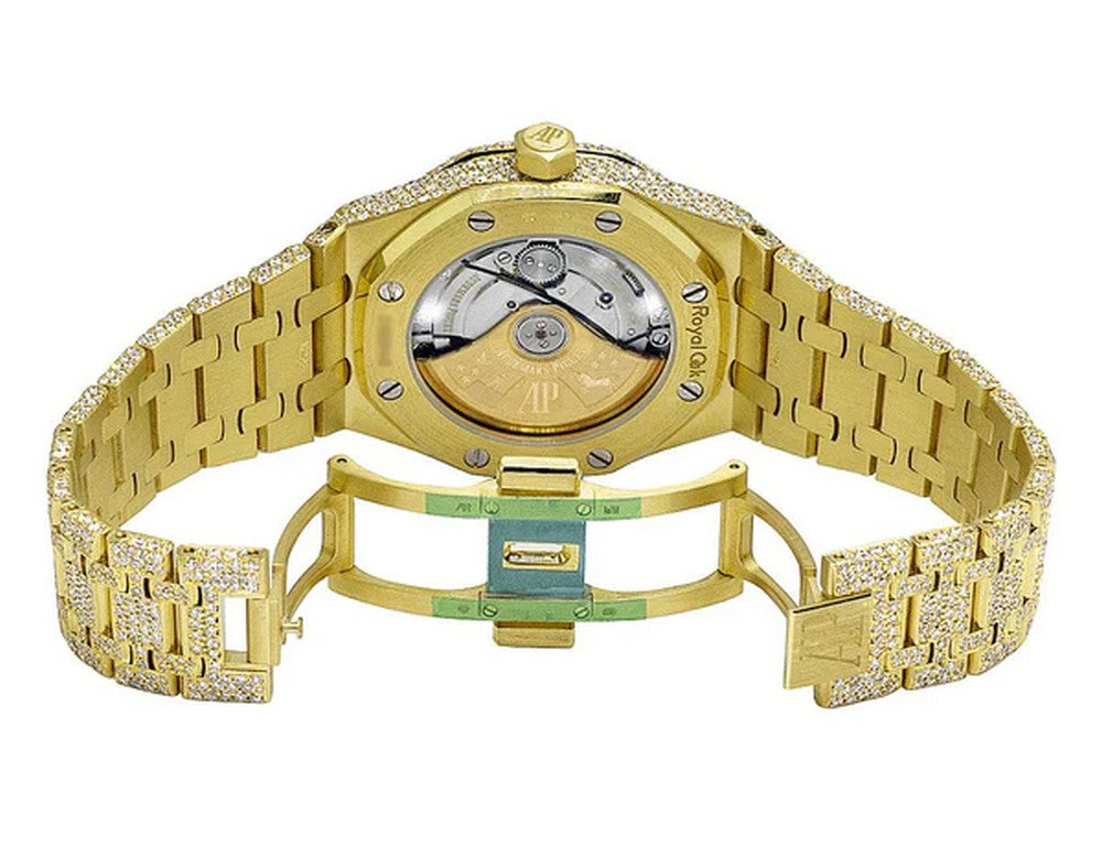 Full Iced Out VVS Diamond Men Watch, Stainless Steel Yellow Gold Plated 42mm Men Watch