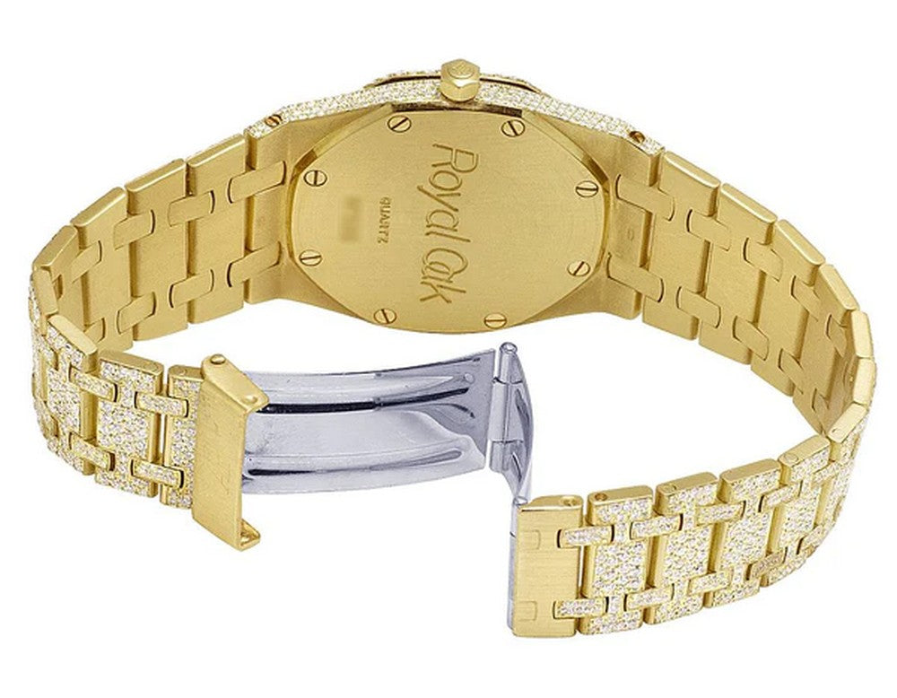 Full Iced Out VVS Diamond Men Watch, Stainless Steel Yellow Gold Plated 42mm Men Watch