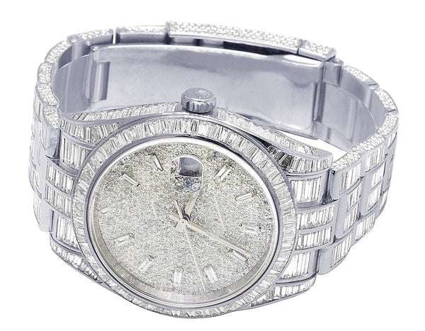 White Gold Plated Stainless Steel Men Watch For Gift, Fully Iced Out Birthday Gift Watch For Him