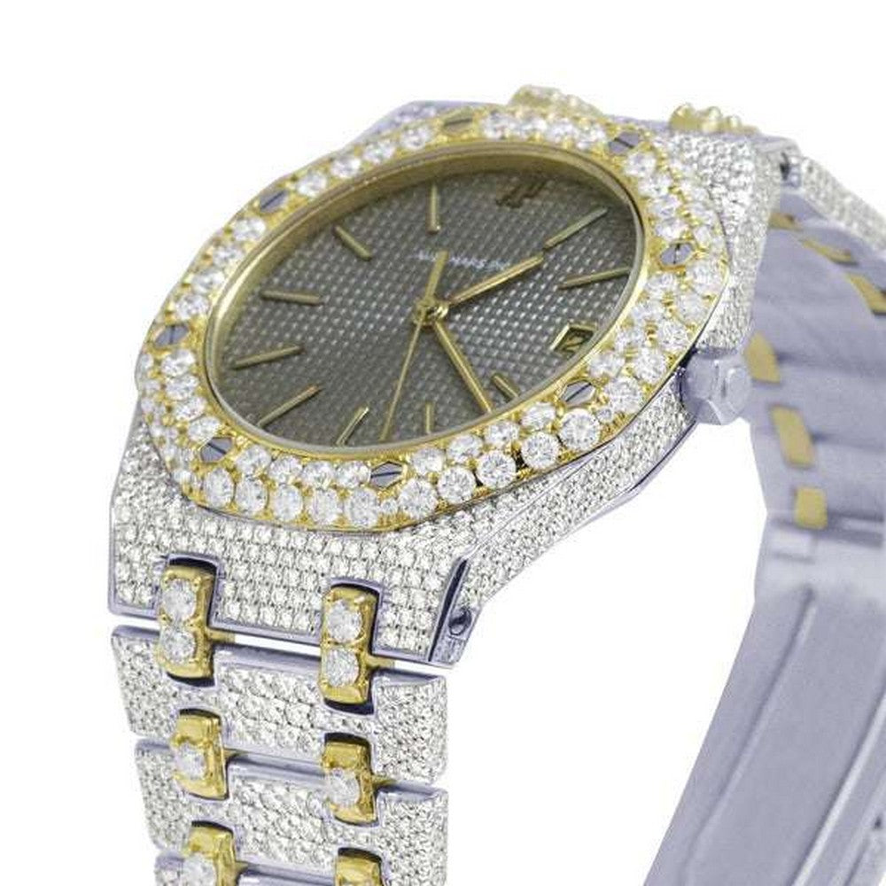 Full Iced Out VVS Diamond Men Watch, Stainless Steel 2 Tone Gold Plated 42mm Men Watch