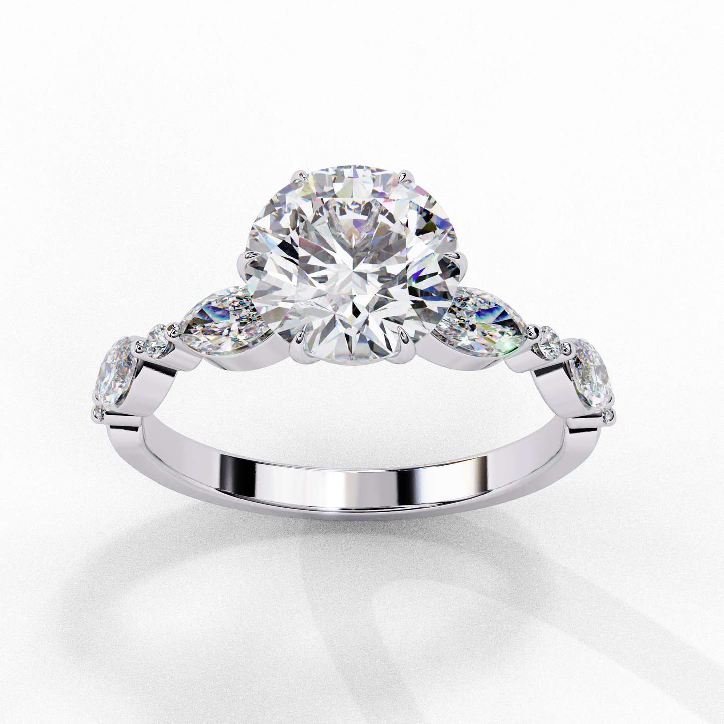 Round Cut Lab Grown Diamond Engagement Ring - Rose Gold Marquise Side Stone Setting | IGI Certified | Sarva Jewels