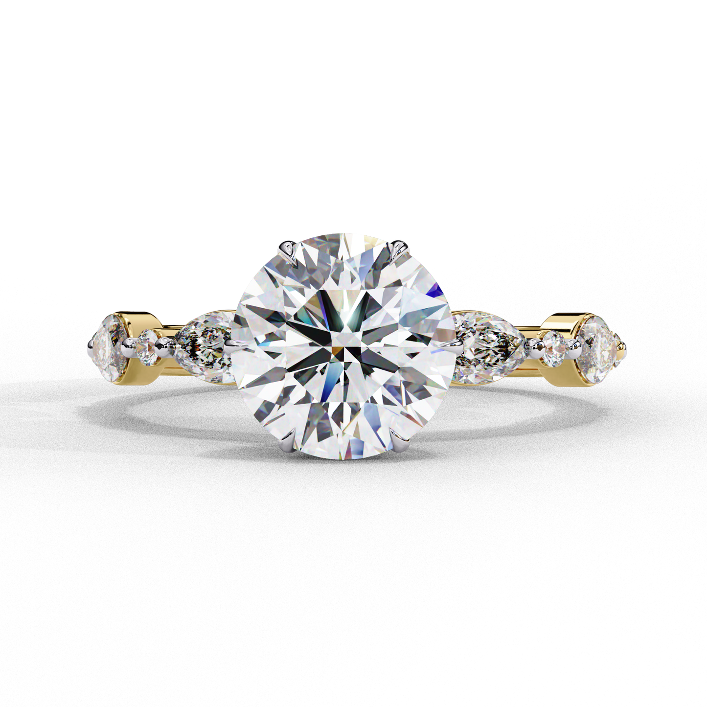 Round Cut Lab Grown Diamond Engagement Ring - Rose Gold Marquise Side Stone Setting | IGI Certified | Sarva Jewels