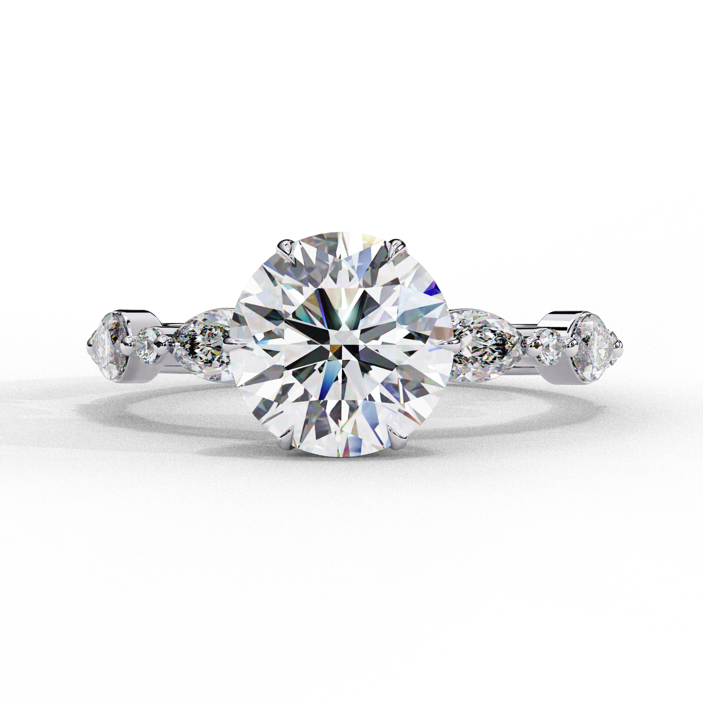Round Cut Lab Grown Diamond Engagement Ring - Rose Gold Marquise Side Stone Setting | IGI Certified | Sarva Jewels