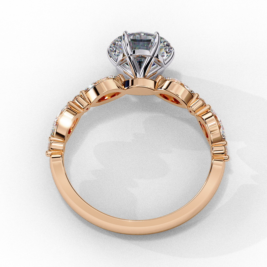 Round Cut Lab Grown Diamond Engagement Ring - Rose Gold Marquise Side Stone Setting | IGI Certified | Sarva Jewels