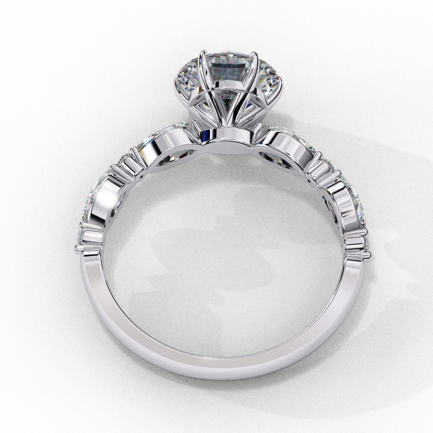 Round Cut Lab Grown Diamond Engagement Ring - Rose Gold Marquise Side Stone Setting | IGI Certified | Sarva Jewels