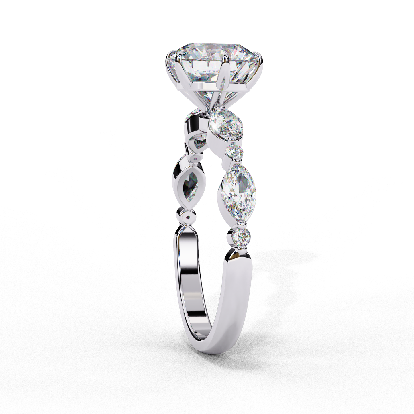 Round Cut Lab Grown Diamond Engagement Ring - Rose Gold Marquise Side Stone Setting | IGI Certified | Sarva Jewels
