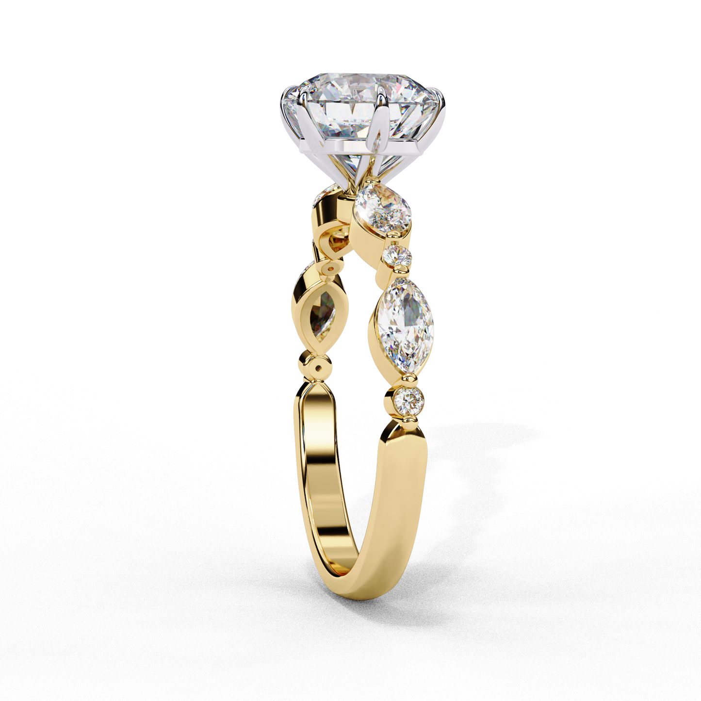 Round Cut Lab Grown Diamond Engagement Ring - Rose Gold Marquise Side Stone Setting | IGI Certified | Sarva Jewels