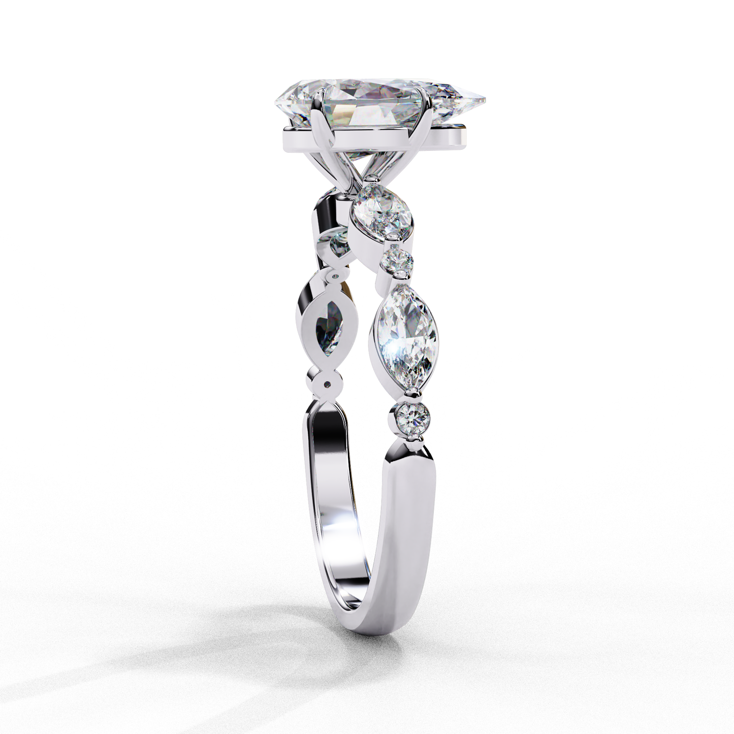 Pear Cut Lab Grown Diamond Engagement Ring - Two-Tone Marquise Side Stone Setting | IGI Certified | Sarva Jewels