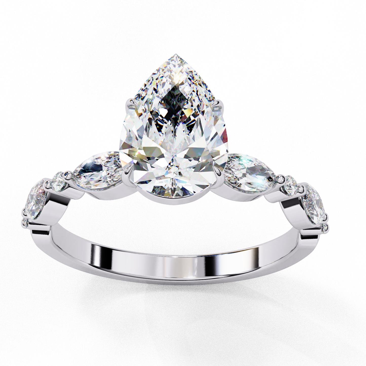 Pear Cut Lab Grown Diamond Engagement Ring - Two-Tone Marquise Side Stone Setting | IGI Certified | Sarva Jewels