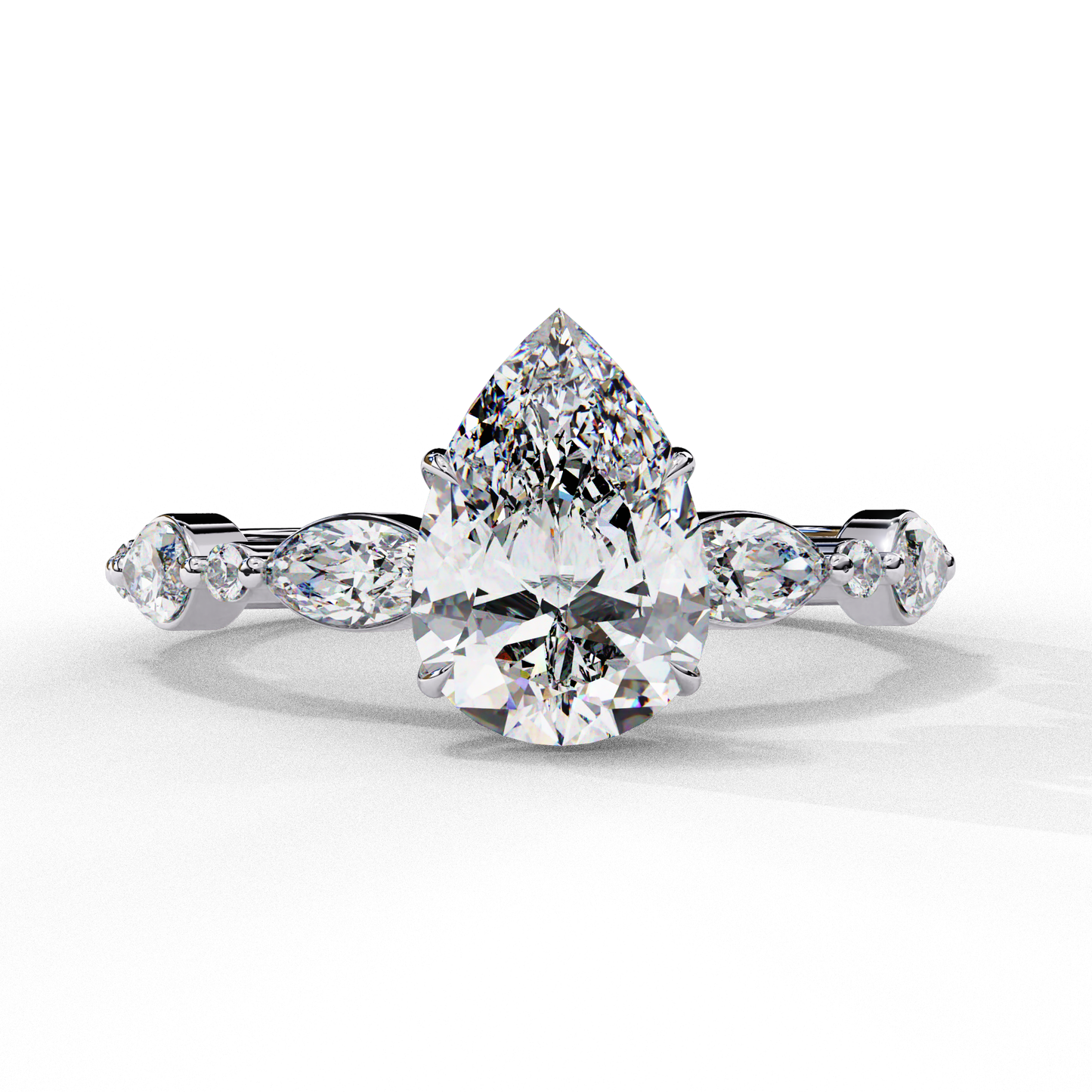 Pear Cut Lab Grown Diamond Engagement Ring - Two-Tone Marquise Side Stone Setting | IGI Certified | Sarva Jewels