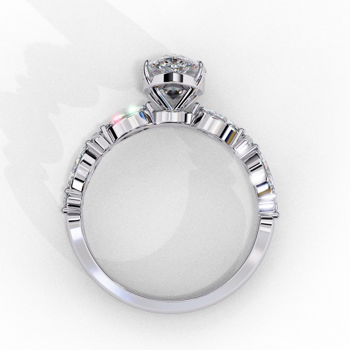 Pear Cut Lab Grown Diamond Engagement Ring - Two-Tone Marquise Side Stone Setting | IGI Certified | Sarva Jewels