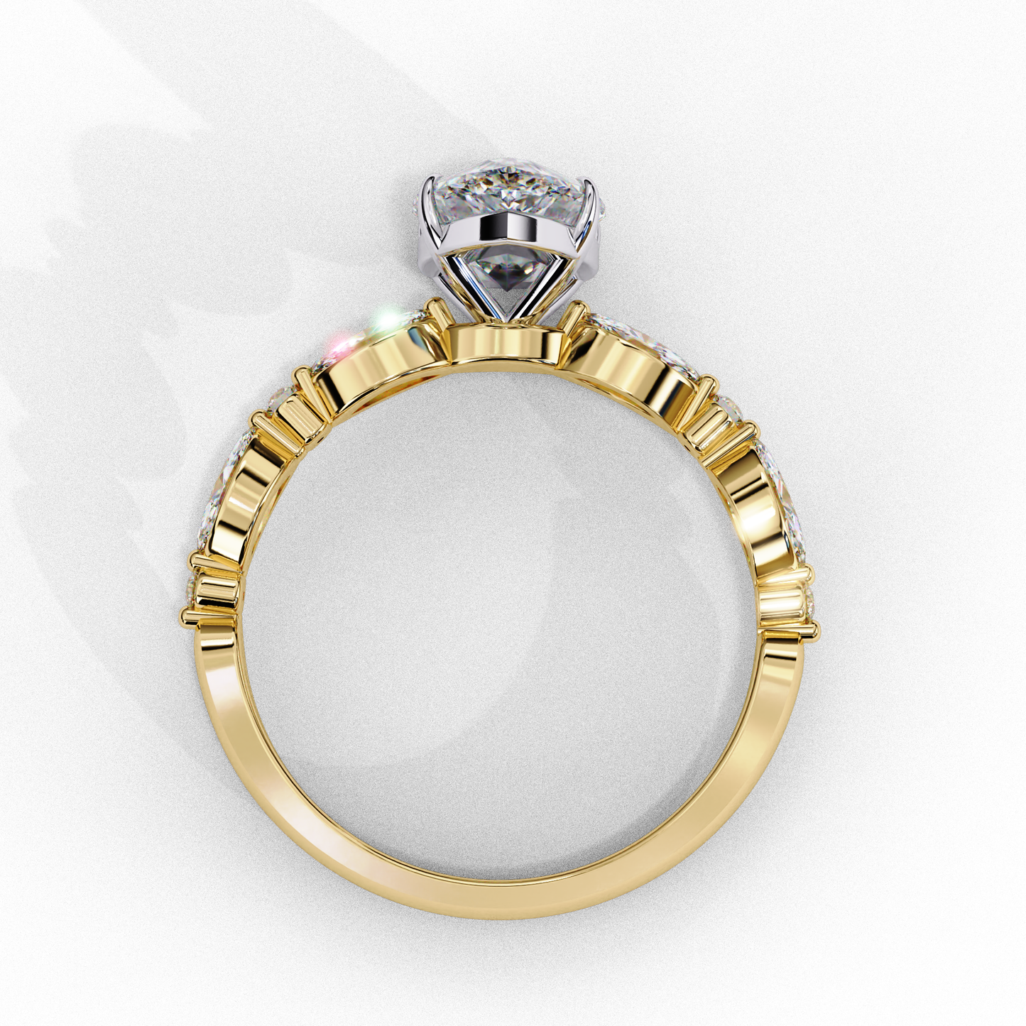 Pear Cut Lab Grown Diamond Engagement Ring - Two-Tone Marquise Side Stone Setting | IGI Certified | Sarva Jewels