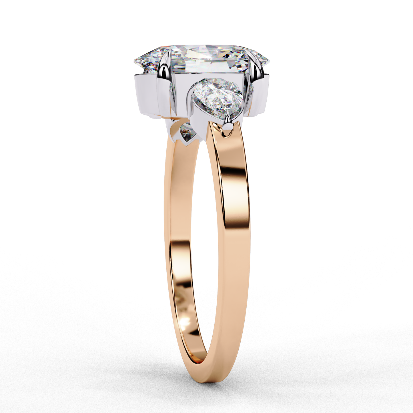"Oval Cut Lab Grown Diamond Three Stone Engagement Ring - Two-Tone Setting | IGI Certified | Sarva Jewels"