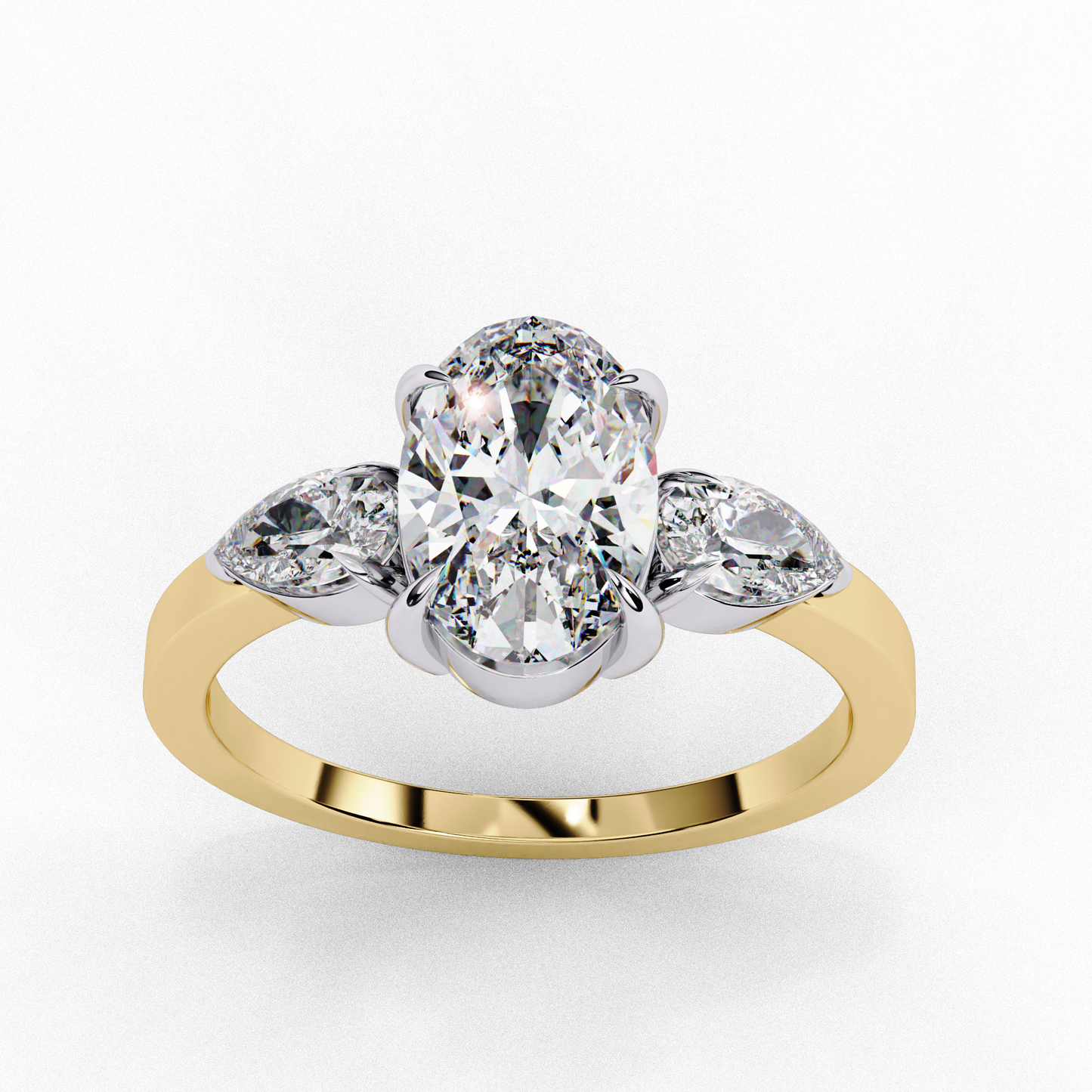 "Oval Cut Lab Grown Diamond Three Stone Engagement Ring - Two-Tone Setting | IGI Certified | Sarva Jewels"