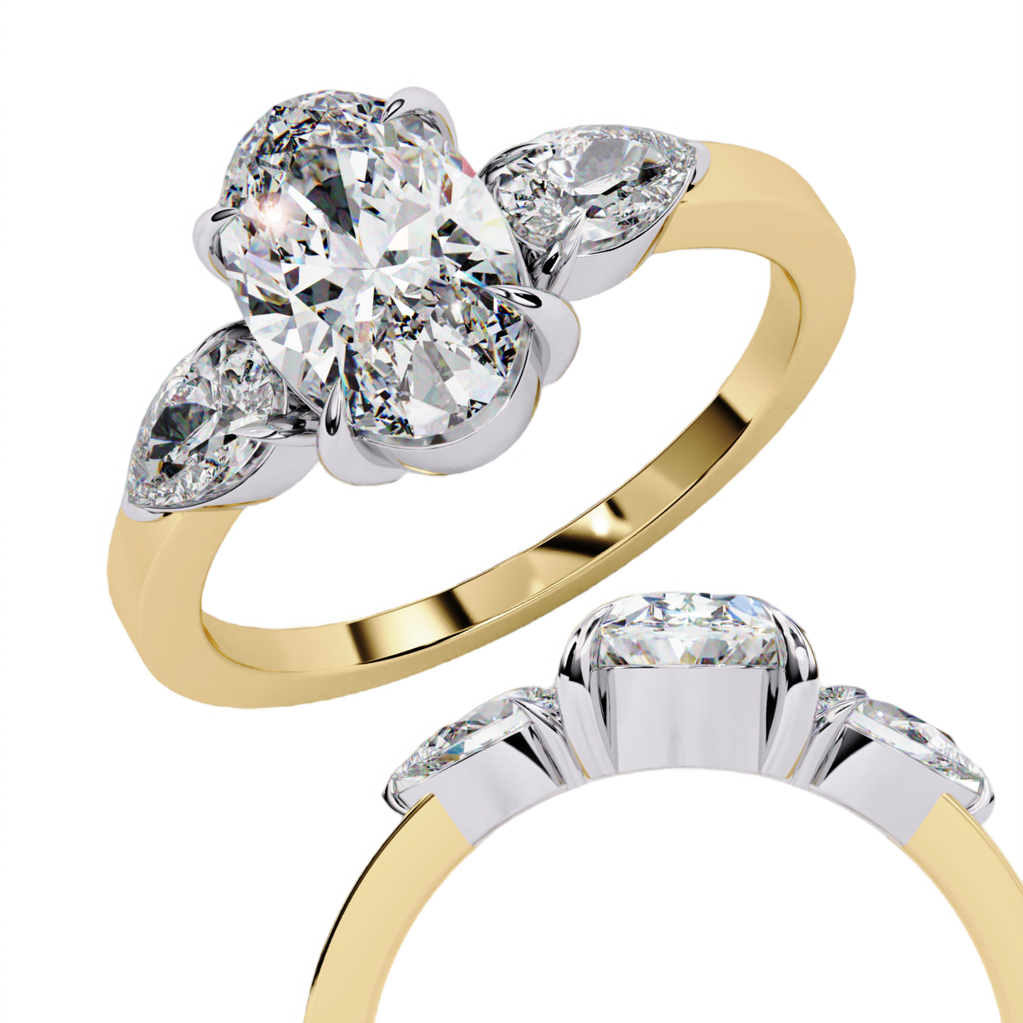 "Oval Cut Lab Grown Diamond Three Stone Engagement Ring - Two-Tone Setting | IGI Certified | Sarva Jewels"