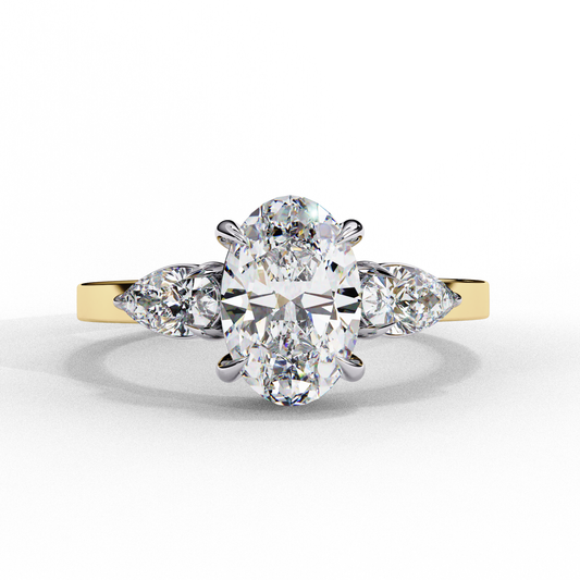 "Oval Cut Lab Grown Diamond Three Stone Engagement Ring - Two-Tone Setting | IGI Certified | Sarva Jewels"
