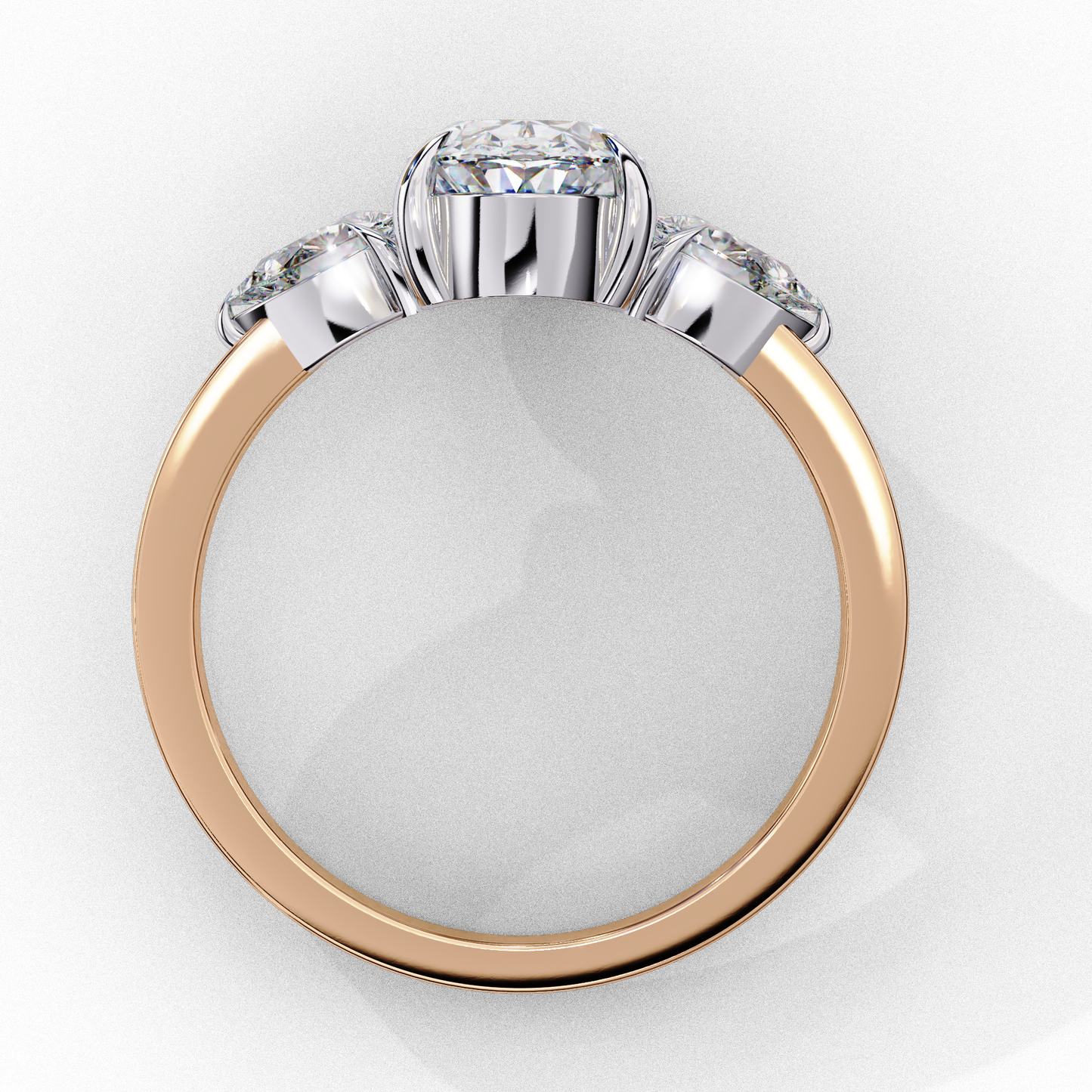 "Oval Cut Lab Grown Diamond Three Stone Engagement Ring - Two-Tone Setting | IGI Certified | Sarva Jewels"