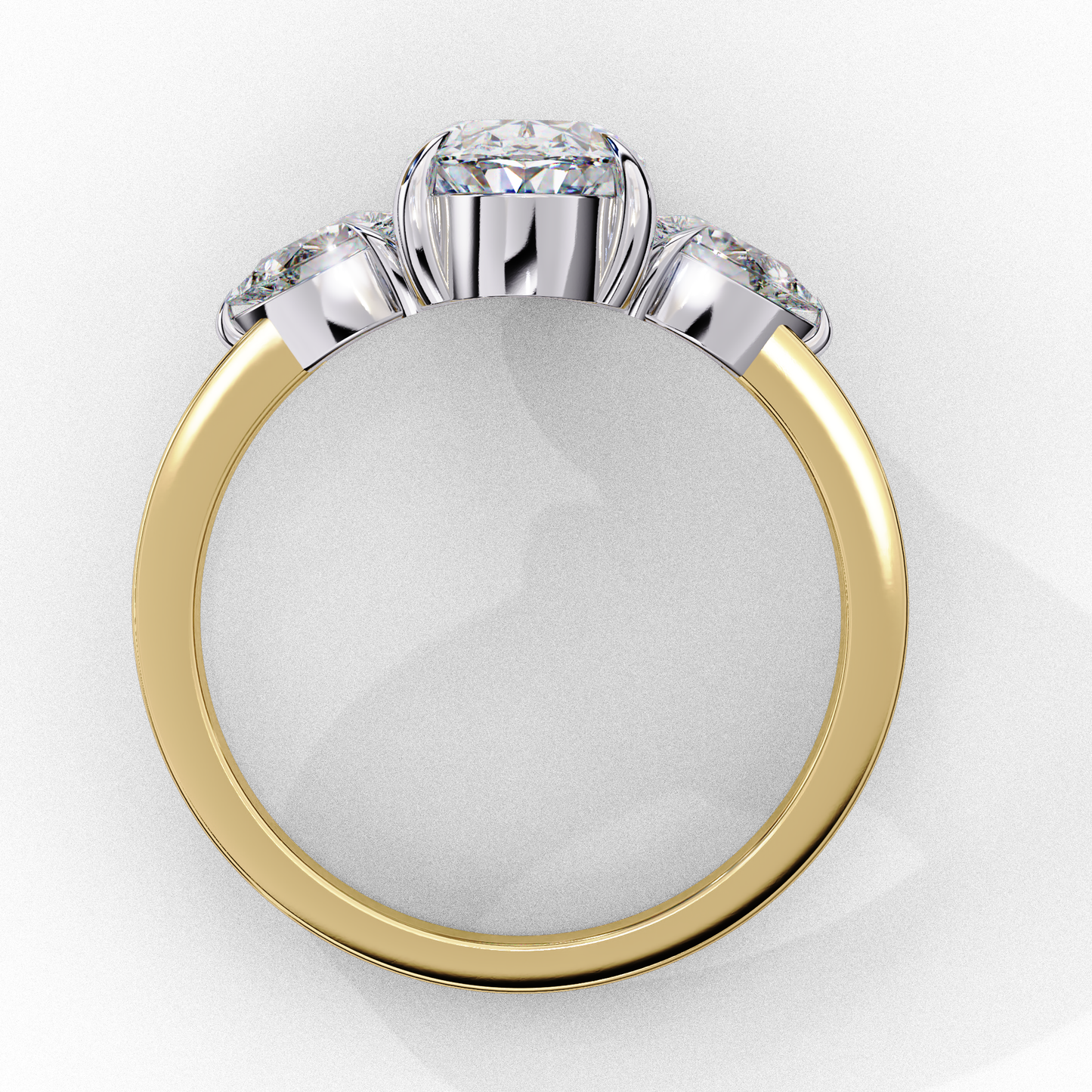 "Oval Cut Lab Grown Diamond Three Stone Engagement Ring - Two-Tone Setting | IGI Certified | Sarva Jewels"