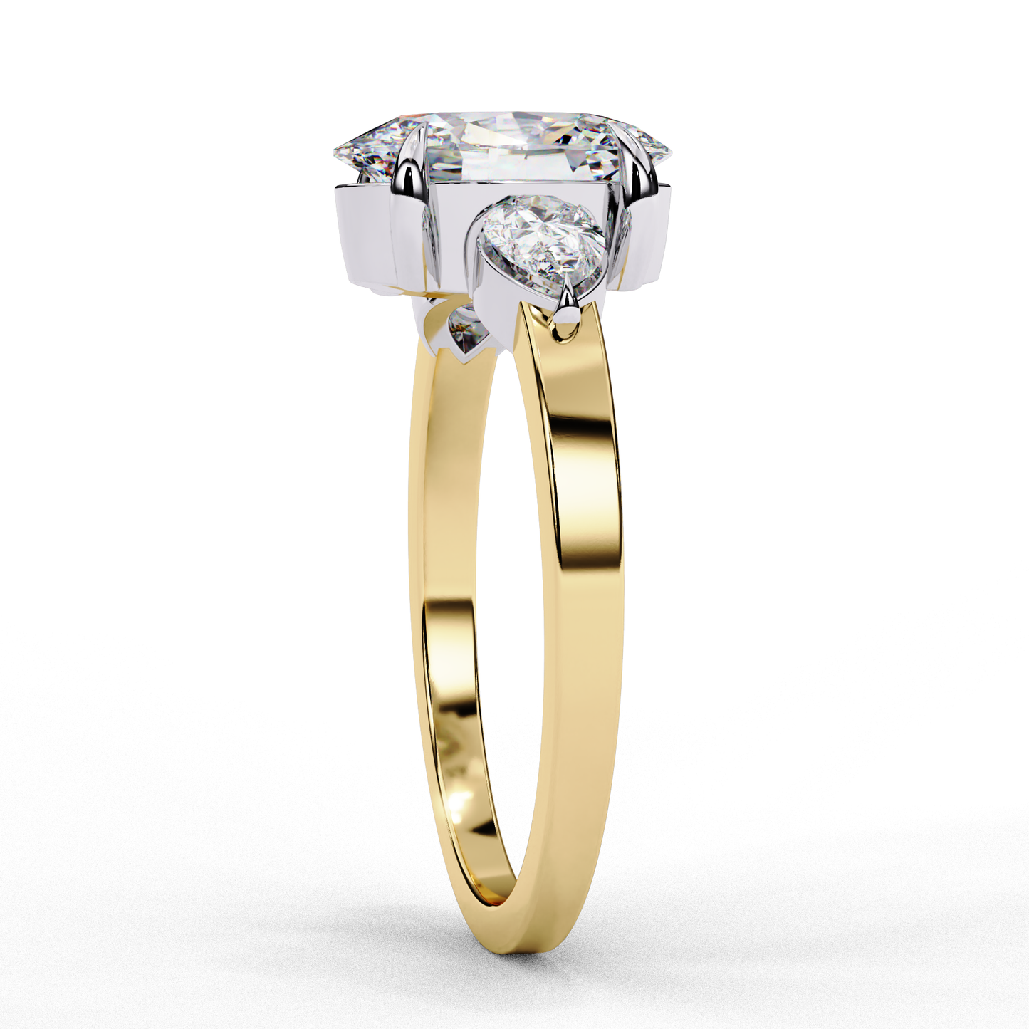 "Oval Cut Lab Grown Diamond Three Stone Engagement Ring - Two-Tone Setting | IGI Certified | Sarva Jewels"