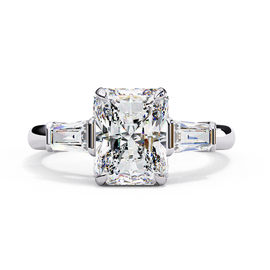 Radiant Cut Lab Grown Diamond Three Stone Engagement Ring - Two-Tone Baguette Setting | IGI Certified | Sarva Jewels