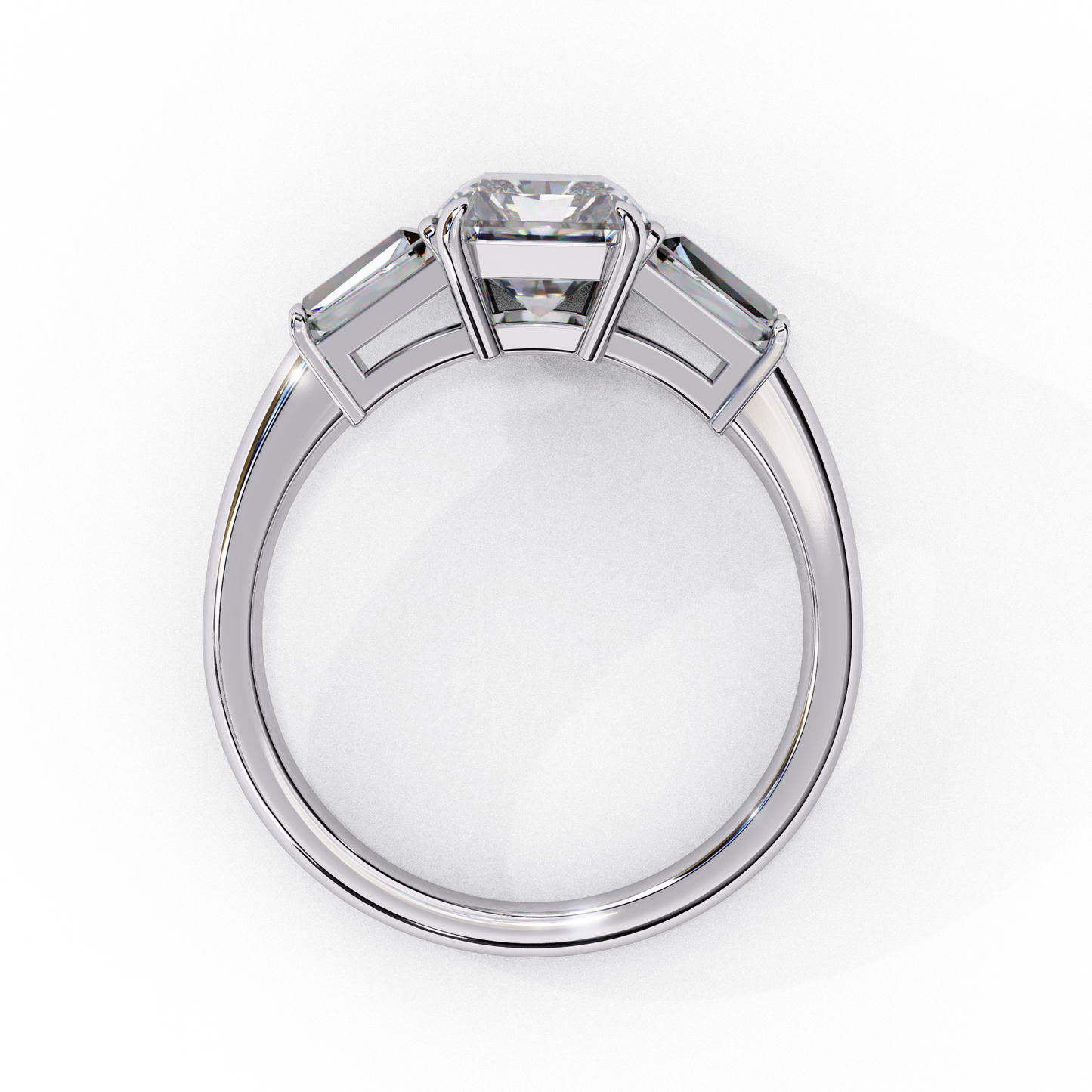 Radiant Cut Lab Grown Diamond Three Stone Engagement Ring - Two-Tone Baguette Setting | IGI Certified | Sarva Jewels