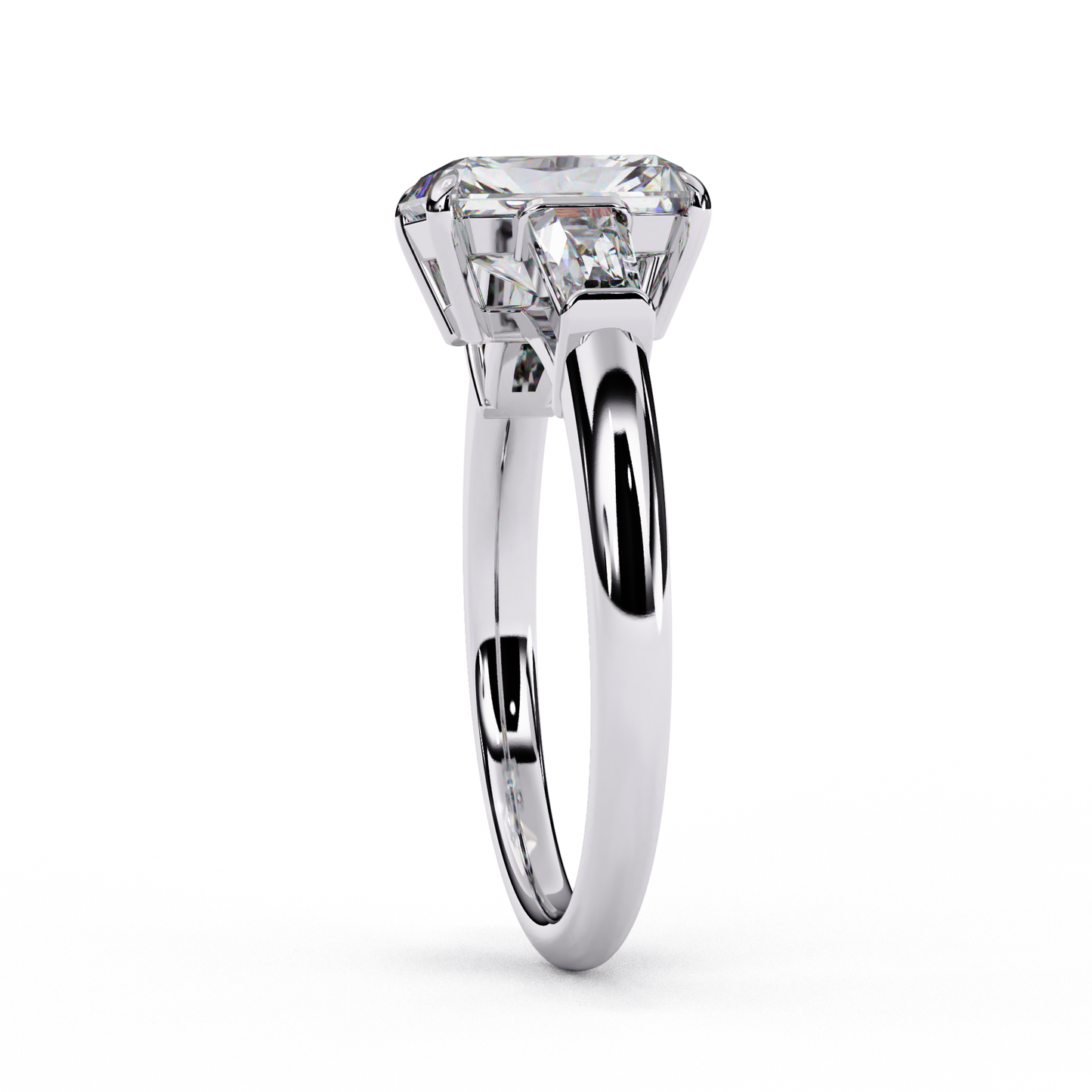 Radiant Cut Lab Grown Diamond Three Stone Engagement Ring - Two-Tone Baguette Setting | IGI Certified | Sarva Jewels