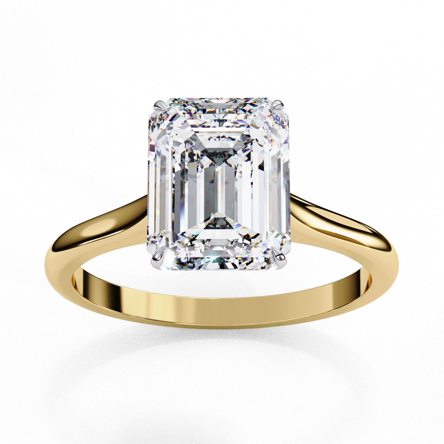 Emerald Cut Lab Grown Diamond Solitaire Engagement Ring - Two-Tone Setting | IGI Certified | Sarva Jewels