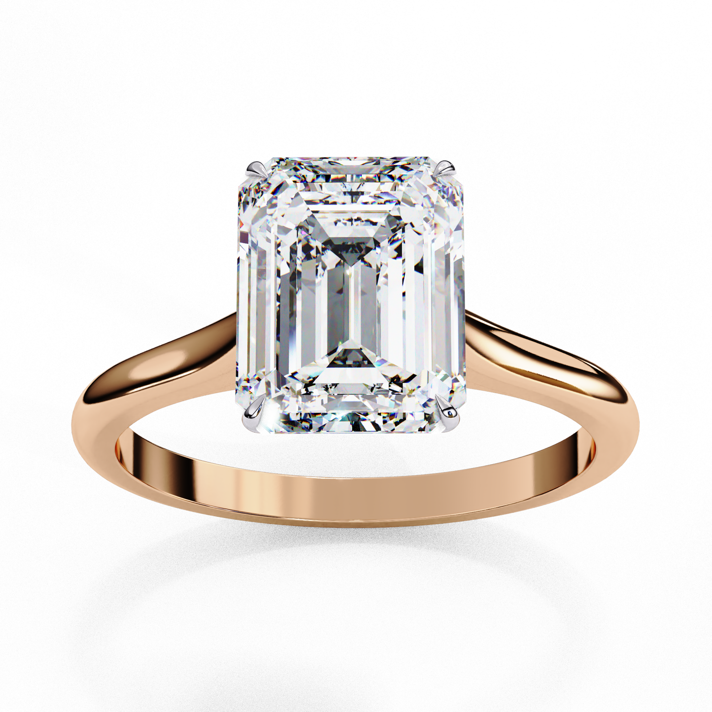 Emerald Cut Lab Grown Diamond Solitaire Engagement Ring - Two-Tone Setting | IGI Certified | Sarva Jewels