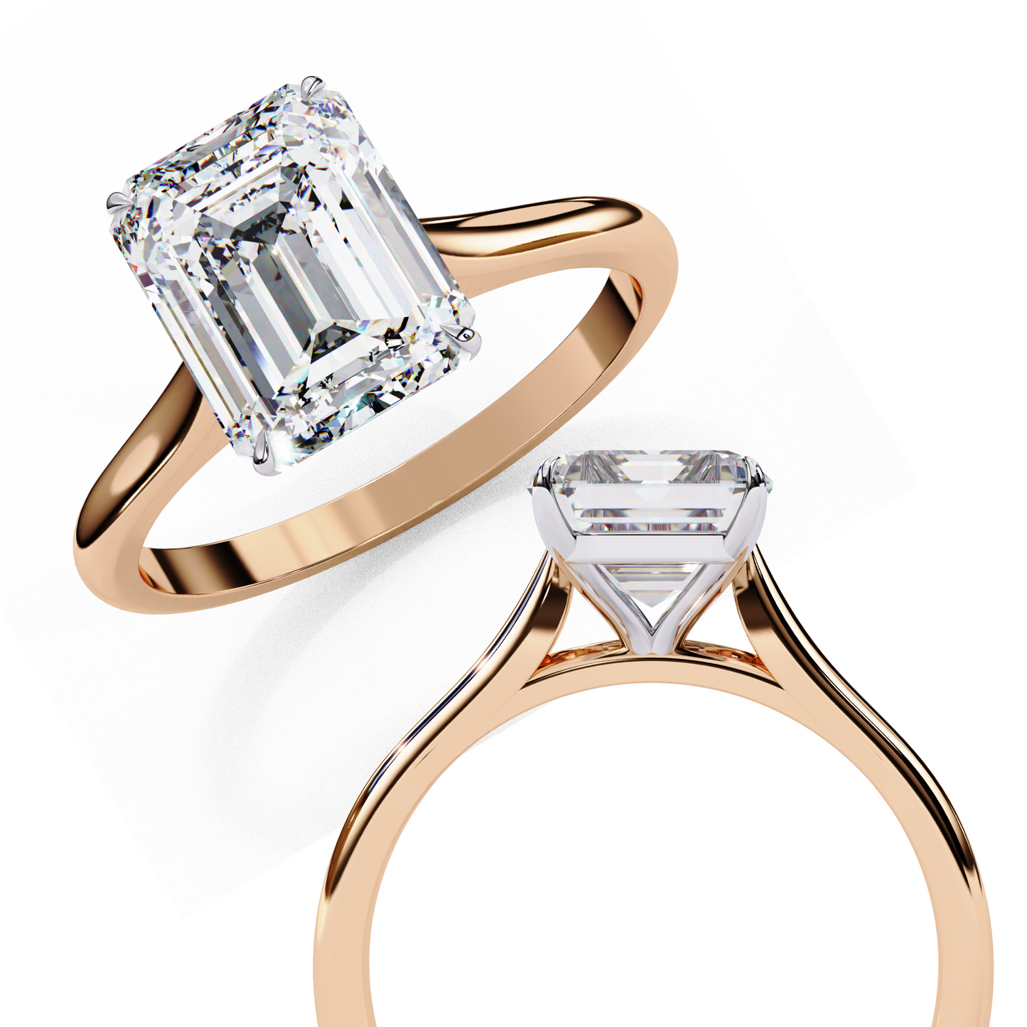 Emerald Cut Lab Grown Diamond Solitaire Engagement Ring - Two-Tone Setting | IGI Certified | Sarva Jewels