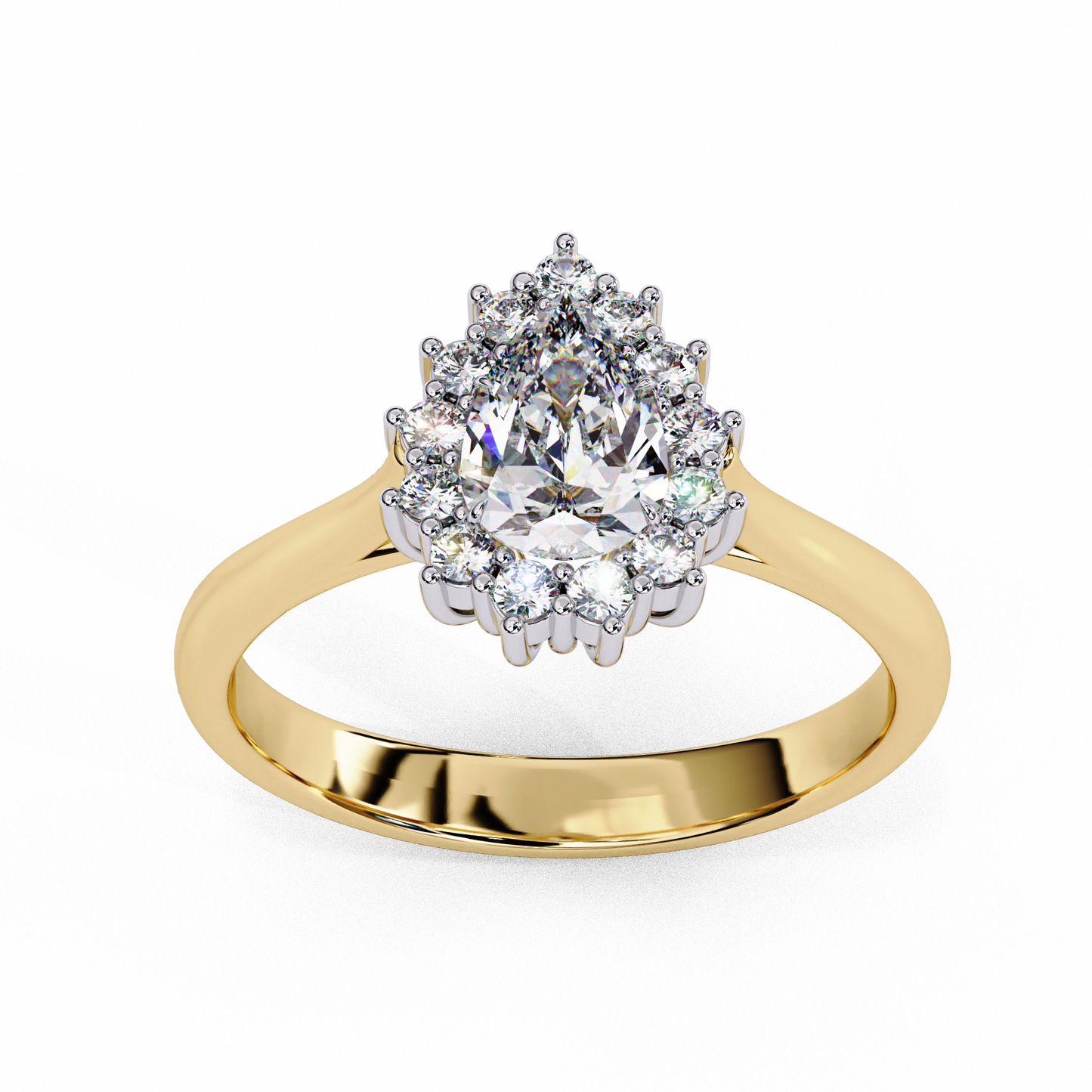 "Pear Cut Lab Grown Diamond Starburst Halo Engagement Ring - Rose Gold & White Gold Setting | IGI Certified | Sarva Jewels"