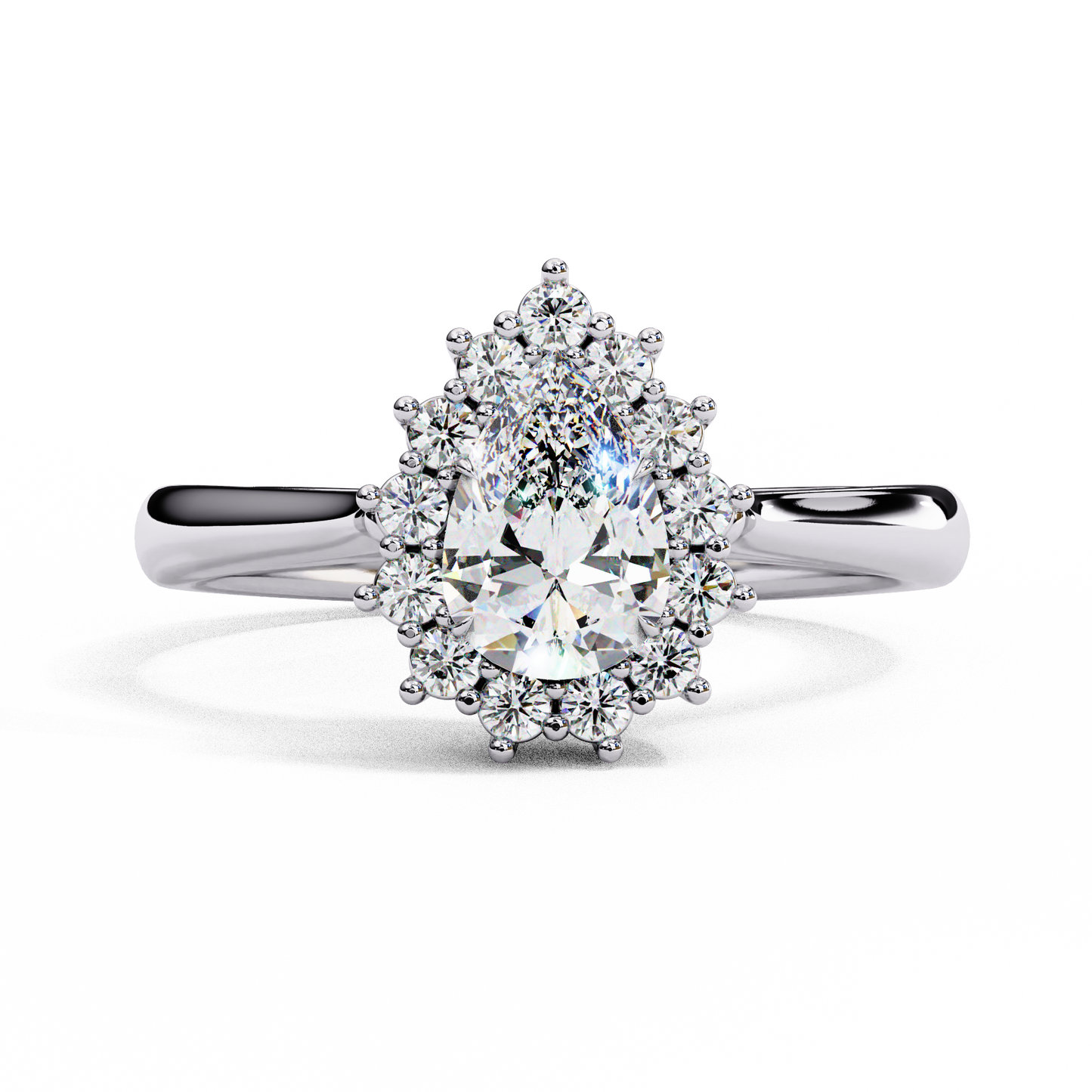 "Pear Cut Lab Grown Diamond Starburst Halo Engagement Ring - Rose Gold & White Gold Setting | IGI Certified | Sarva Jewels"
