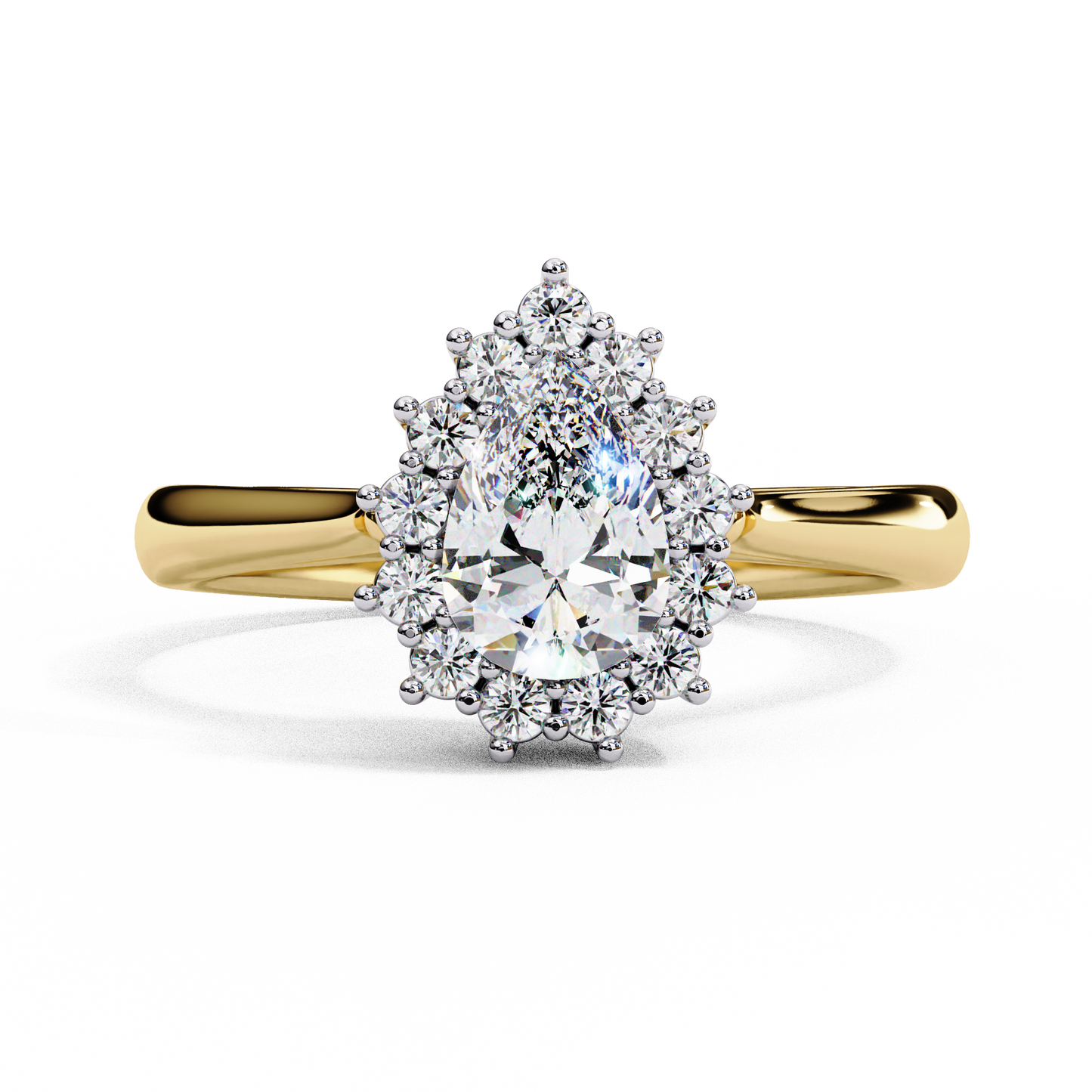 "Pear Cut Lab Grown Diamond Starburst Halo Engagement Ring - Rose Gold & White Gold Setting | IGI Certified | Sarva Jewels"