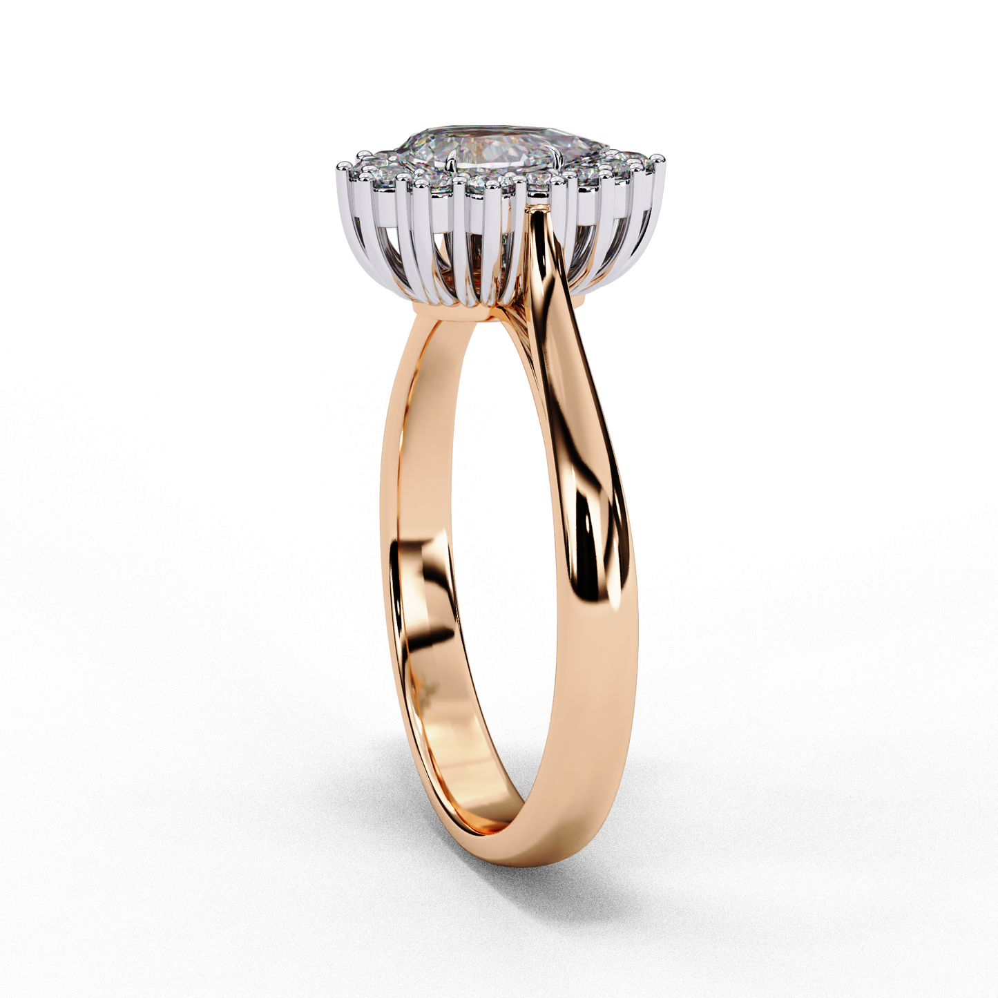 "Pear Cut Lab Grown Diamond Starburst Halo Engagement Ring - Rose Gold & White Gold Setting | IGI Certified | Sarva Jewels"