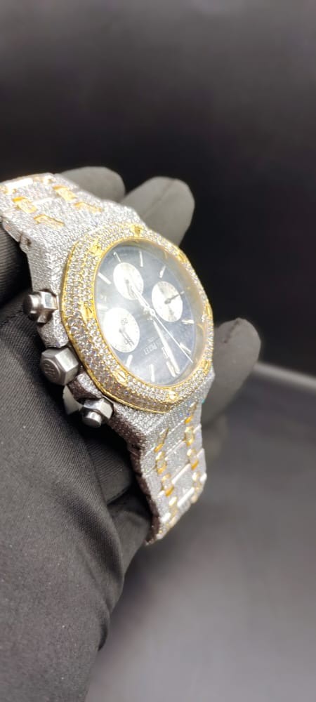 Iced Out Diamond Watch, Chronograph Working VVS Moissanite Diamond Men Wrist Watch, Wedding Gift Diamond Watch For Him