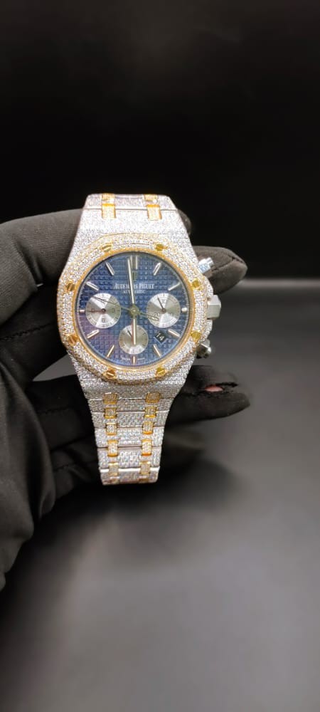 Iced Out Diamond Watch, Chronograph Working VVS Moissanite Diamond Men Wrist Watch, Wedding Gift Diamond Watch For Him