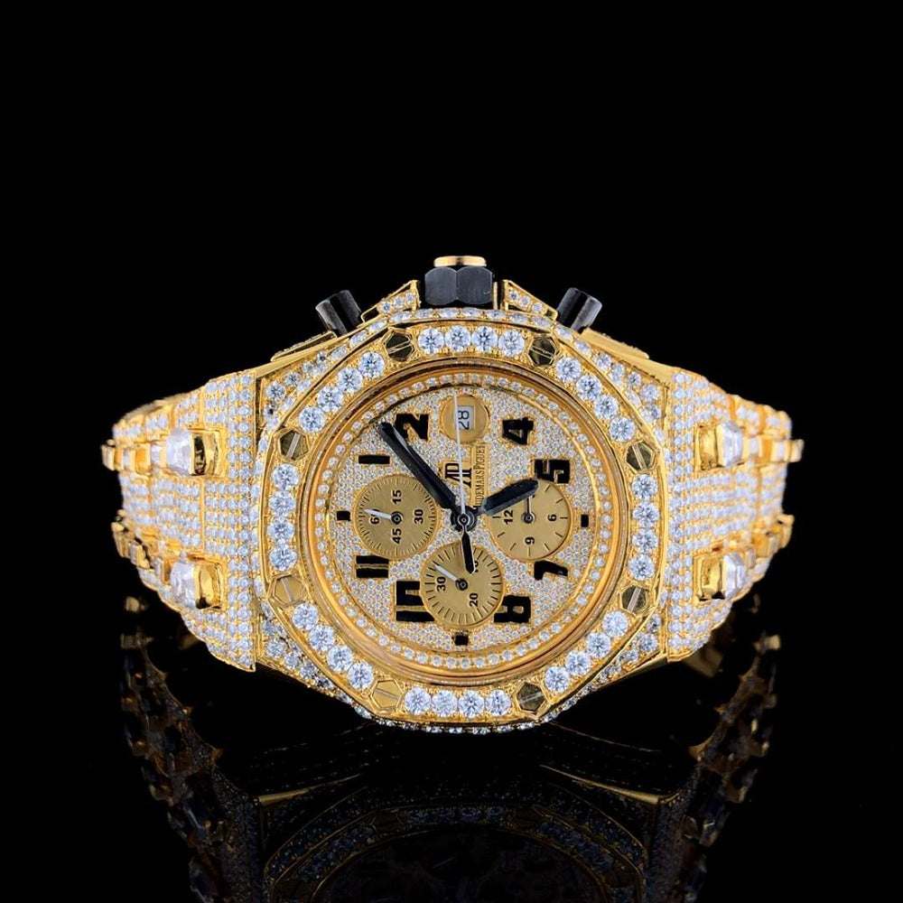 Full Iced Out VVS Diamond Men Watch, Stainless Steel All Chronograph Working Rose Gold Plated 42mm Men Watch