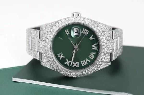 Rolex Datejust Presidential VVS Diamond  Green 41mm Dial White Gold Plated Stainless Steel Men Watch