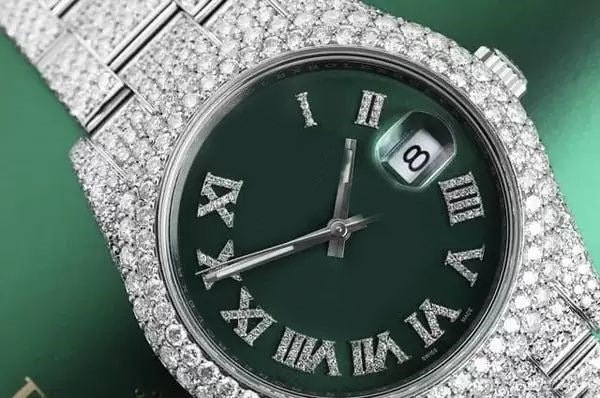 Rolex Datejust Presidential VVS Diamond  Green 41mm Dial White Gold Plated Stainless Steel Men Watch