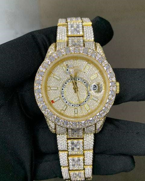 Sky Dweller Baguette & Round Iced Out VVS Diamond Men Watch