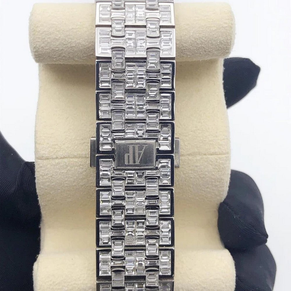 Full Iced Out VVS Baguette Diamond Men Watch, Stainless Steel All Chronology Working White Gold Plated 42mm Men Watch