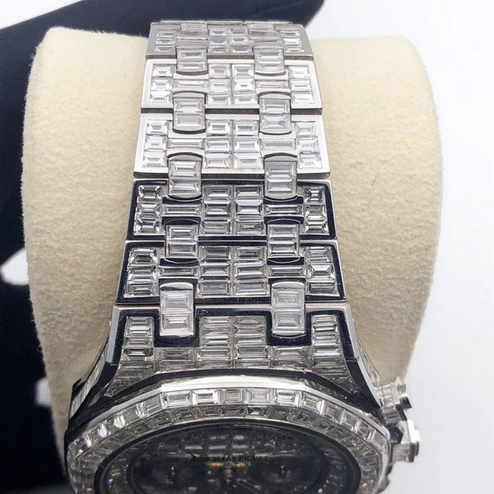 Full Iced Out VVS Baguette Diamond Men Watch, Stainless Steel All Chronology Working White Gold Plated 42mm Men Watch