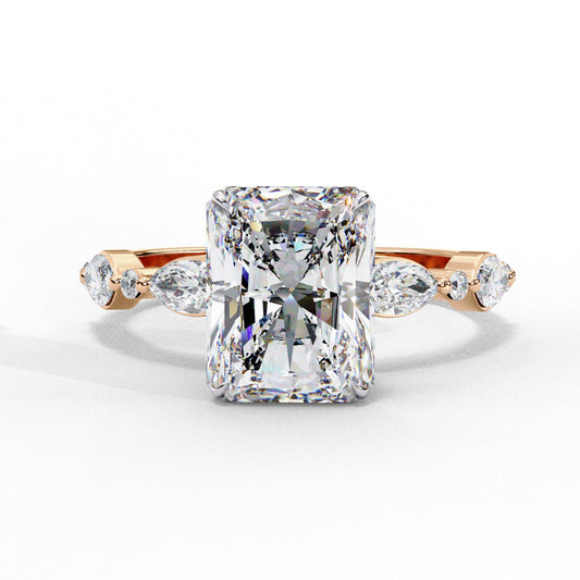 Radiant Cut Lab Grown Diamond Engagement Ring - Classic Rose Gold Side Stone Setting | IGI Certified | Sarva Jewels